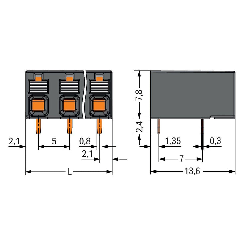 WAGO - Leiterplattenklemme THR-Leiterplattenklemme 2086-3203 Drücker,1,5mm²,sw − 228 Stück