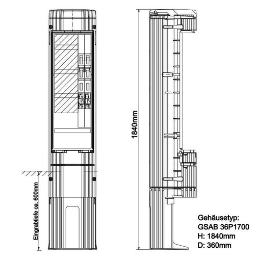 GSAB Elektrotechnik - Anschlussschrank Poller 36P1700K2LSL00 HxD: 1811x360