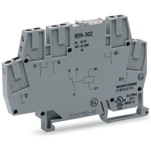 WAGO - Schaltrelais Relaismodul 859-302 DC 5 V,1Wechsler,gr − 10 Stück