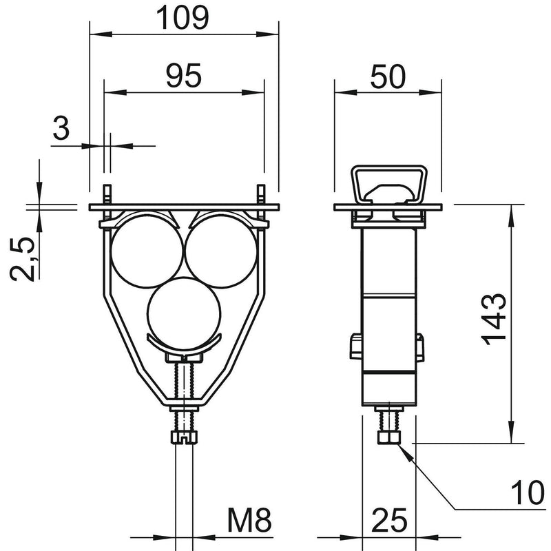 OBO Bettermann - Bügelschelle BBS-Bügelschelle 2056 E 44 FT f.3 Einleiterkabel − 25 Stück