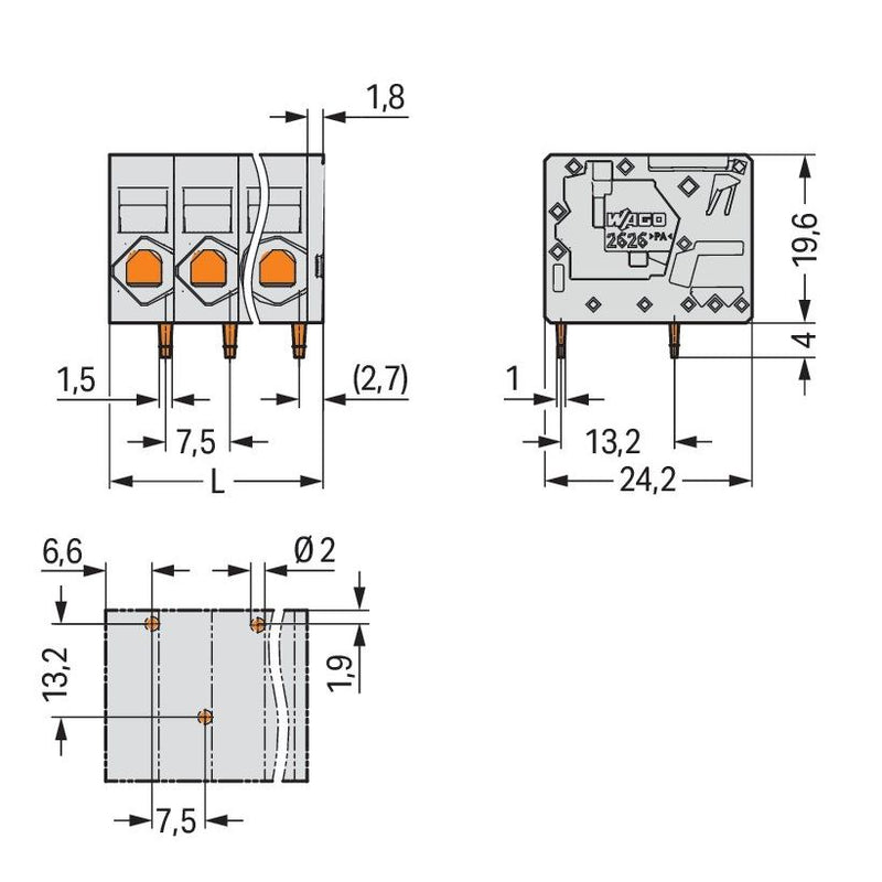 WAGO - Leiterplattenklemme 2626-1109/020-000 6mm² − 35 Stück