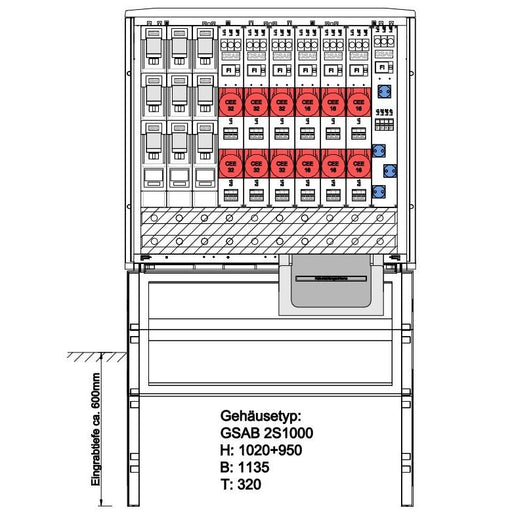 GSAB Elektrotechnik - Anschlussschrank Festplatzverteiler 2S103LSL2Sy332316S HxBxT:1000x1135x320