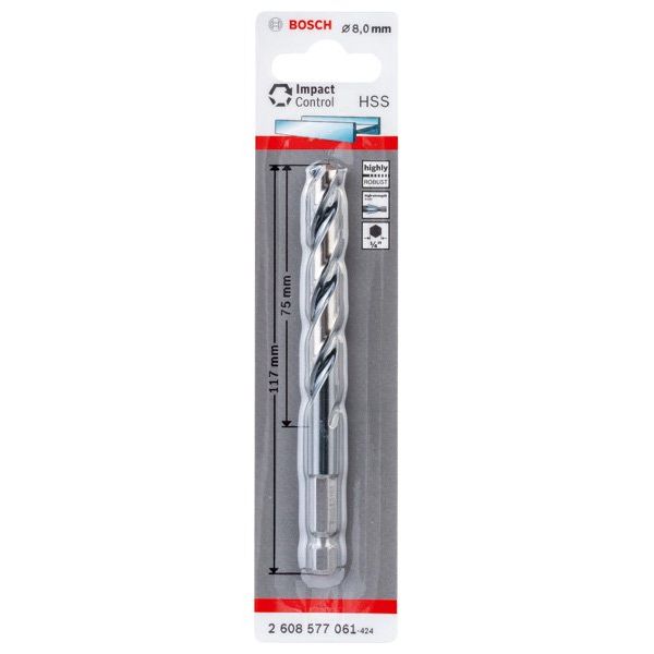 Bosch - Bohrer HSS-Hex-Schaft 2608577061 Spiralbohrer 8,0 mm