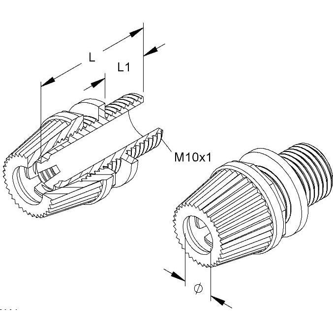 HKL - Scheibennippel für Leuchten Klemmnippel sw 433 D:5-6,8/L:25mm M10x1
