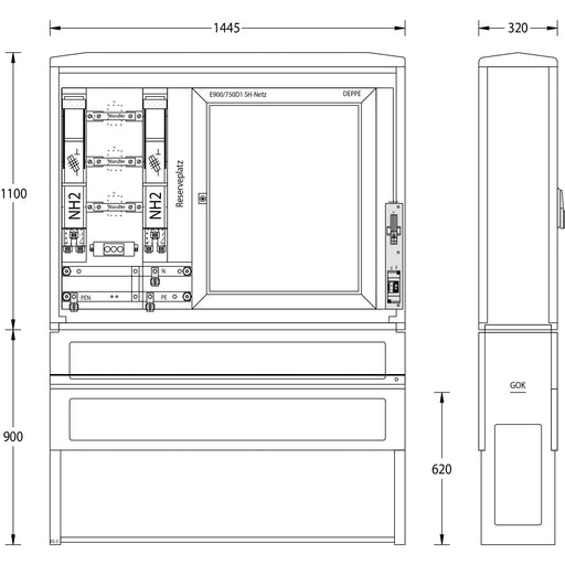 uesa - Zähler-Komplettschrank Wandlermessung WM-ZWS250A Schleswig 1100x1445x320mm