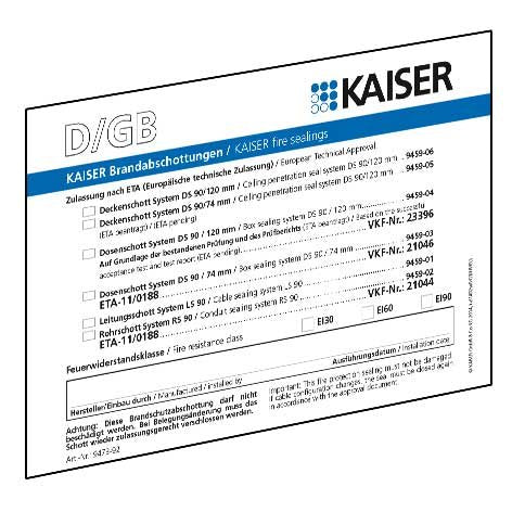 Kaiser - Zubehör/Ersatzteile für Brandabschottung Schott-Kennzeichnungssch. 9473-92 DE/GB/FR/NL