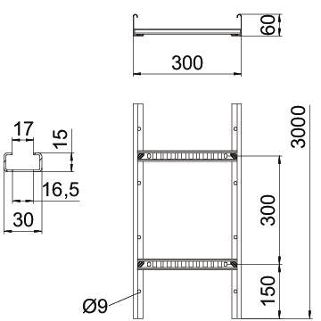 OBO Bettermann - Kabelleiter LCIS 630 3 FT Sprosse gelocht − 3 Meter
