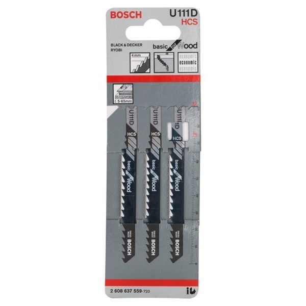 Bosch - Stichsägeblatt Basic for Wood, 3er-Pack 2608637559