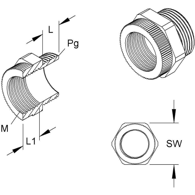 HKL - Kabelverschraubung Adapter 1897P07M16 Pg7/M16 PA − 50 Stück