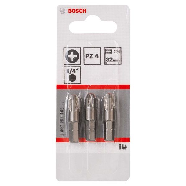 Bosch - Bit Schrauberbit Extra-Hart PZ 2607001566 4, 32 mm, 3er-Pack