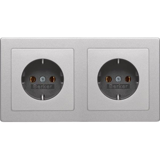 Berker - Steckdose SCHUKO-Steckdosenkombi. 47206084 2f.alu/lack m.Rahmen