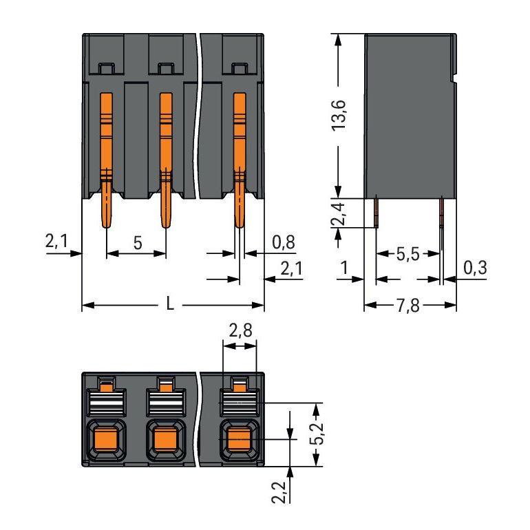 WAGO - Leiterplattenklemme THR-Leiterplattenklemme 2086-3128 Drücker,1,5mm²,sw − 84 Stück