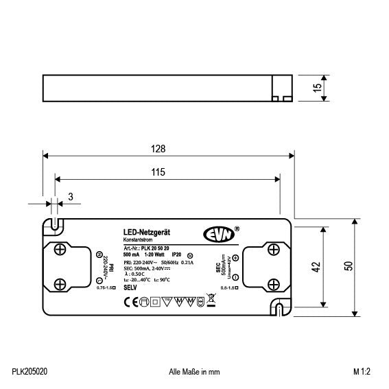 EVN Lichttechnik - LED-Betriebsgerät LED-Netzgerät PLK205020 500mA 1-20W IP20