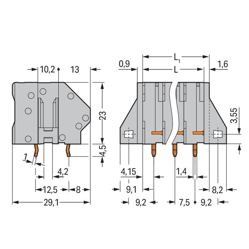 WAGO - Leiterplattenklemme 745-303/005-000 6mm² − 48 Stück