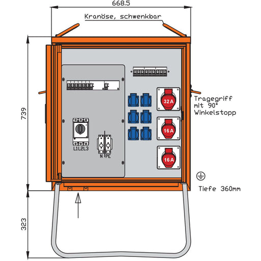 Walther Werke - Baustromverteiler Verteilerschrank WV0310R1-K50 44kVA, 9 LS
