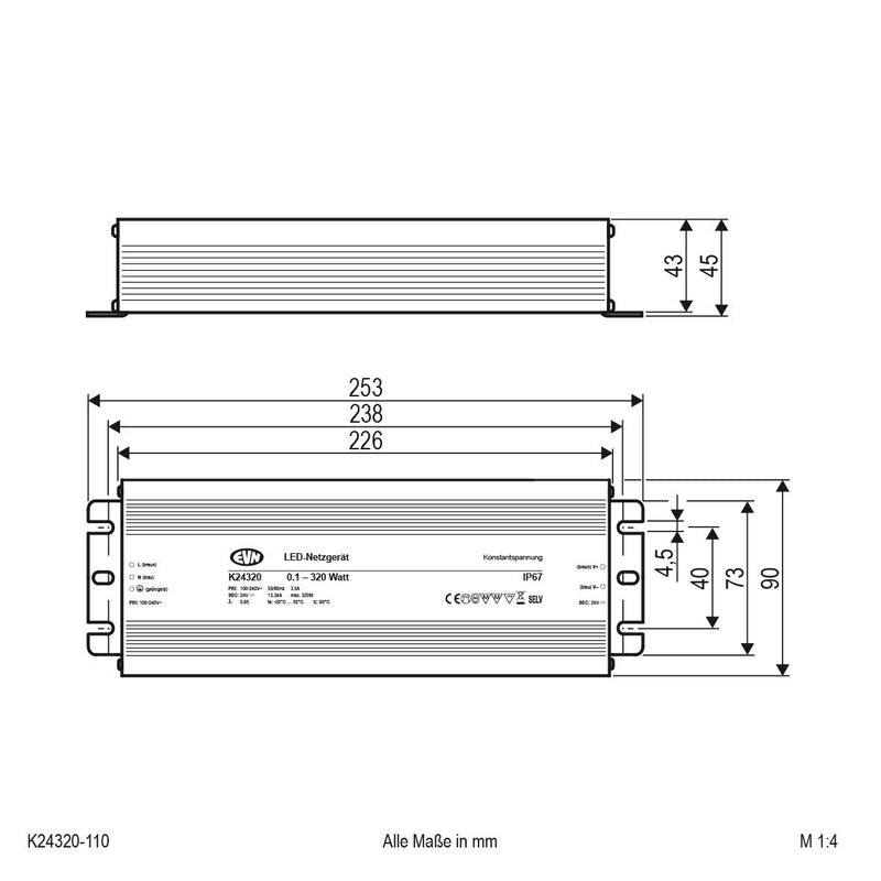 EVN Lichttechnik - LED-Betriebsgerät LED-Netzgerät K24320110 24VDC 0,1-320W IP67