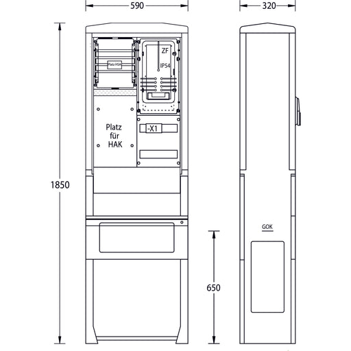uesa - Zähler-Komplettschrank Zähleranschlußsäule ZAS-S-1-S ENSO 2100x590x320mm