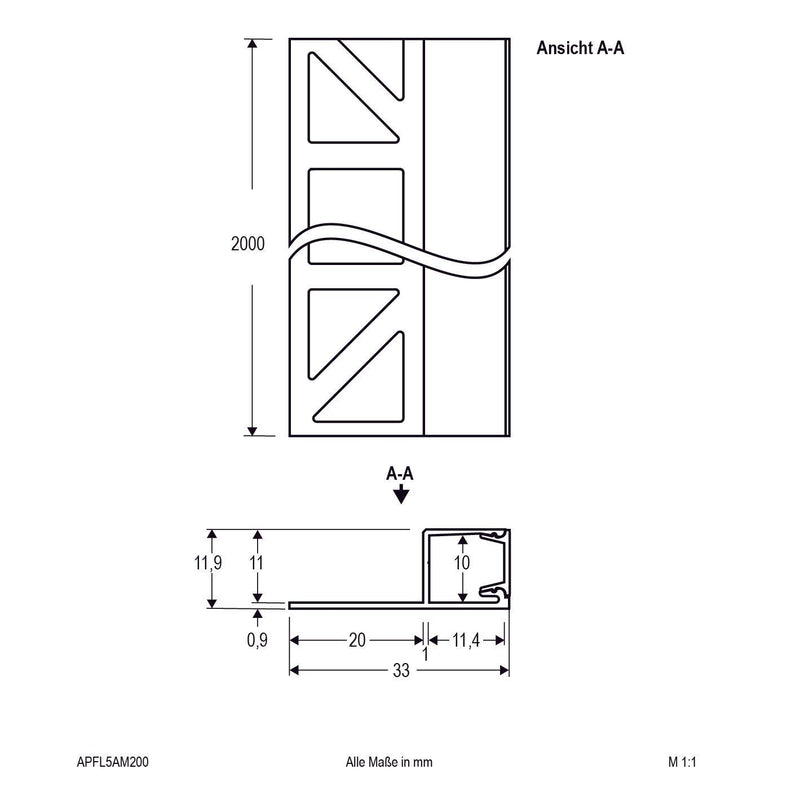EVN Lichttechnik - Mechanisches Zubehör/Ersatzteile für Leuchten Fliesenprofil APFL5AM200 inkl. Abdeckung