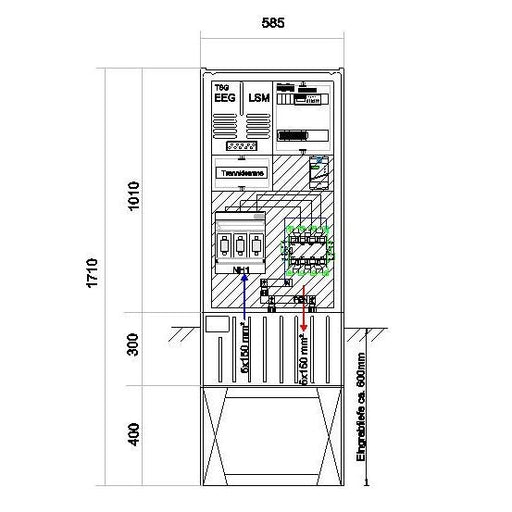 GSAB Elektrotechnik - Anschlussschrank Anschlußsäule bis 75kW 58S1700-AR01-75kW 1710x580x280mm