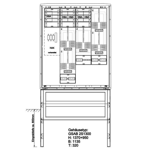 GSAB Elektrotechnik - Zähler-Komplettschrank Zähleranschlusssäule 09.00.1P51HSA e.onAVACON 5ZP o.TSG