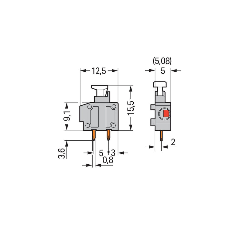 WAGO - Leiterplattenklemme Anreihbare Leiterplattenk. 235-744/331-000 Drücker,1,5mm²,bl − 100 Stück