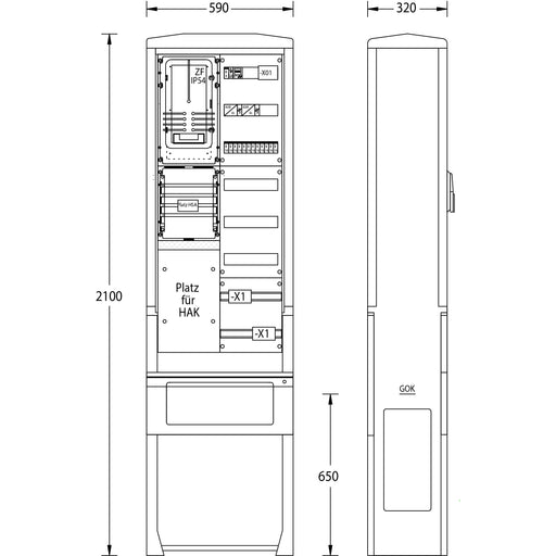 uesa - Zähler-Komplettschrank Straßenbeleuchtungssäule SB-S-4G ENSO AVACON 2100x590x320mm